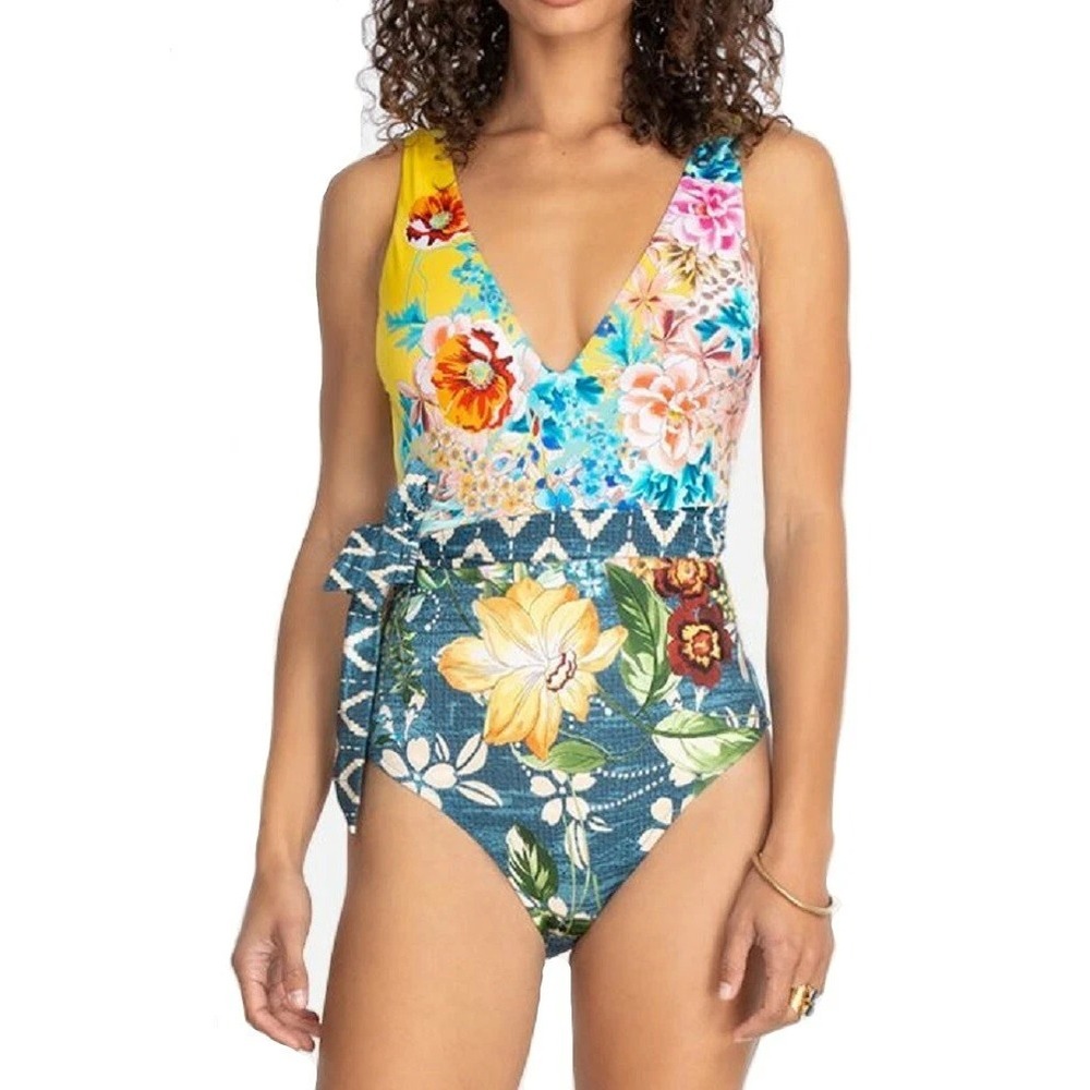 Johnny Was Women's XL Swimsuit Nessa Floral Tie Waist One Piece Boho Colorful